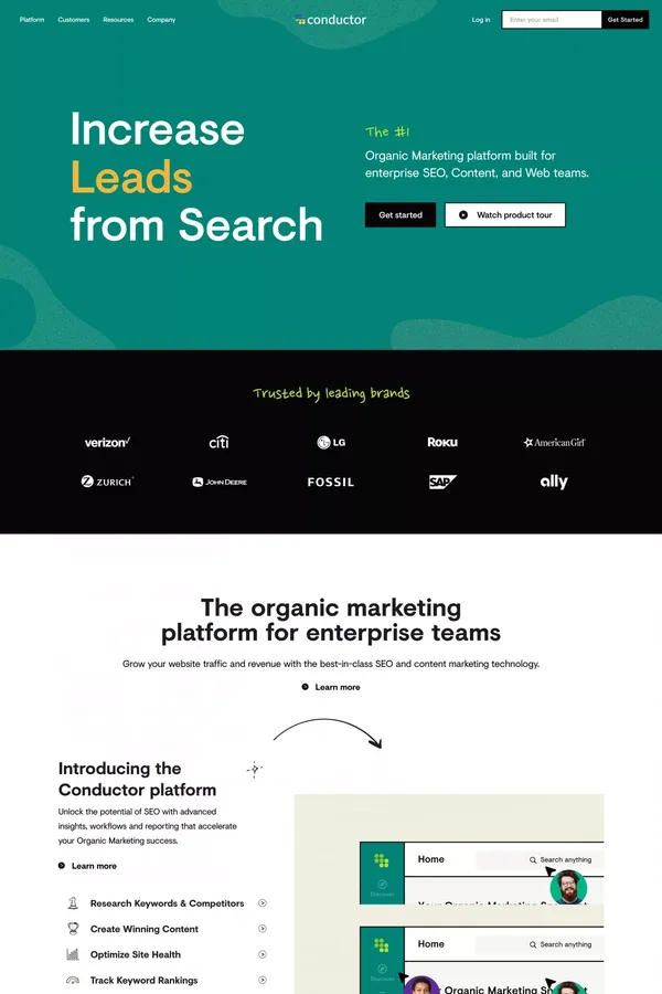 Conductor | Enterprise SEO & Content Marketing Platform - Landing design inspiration