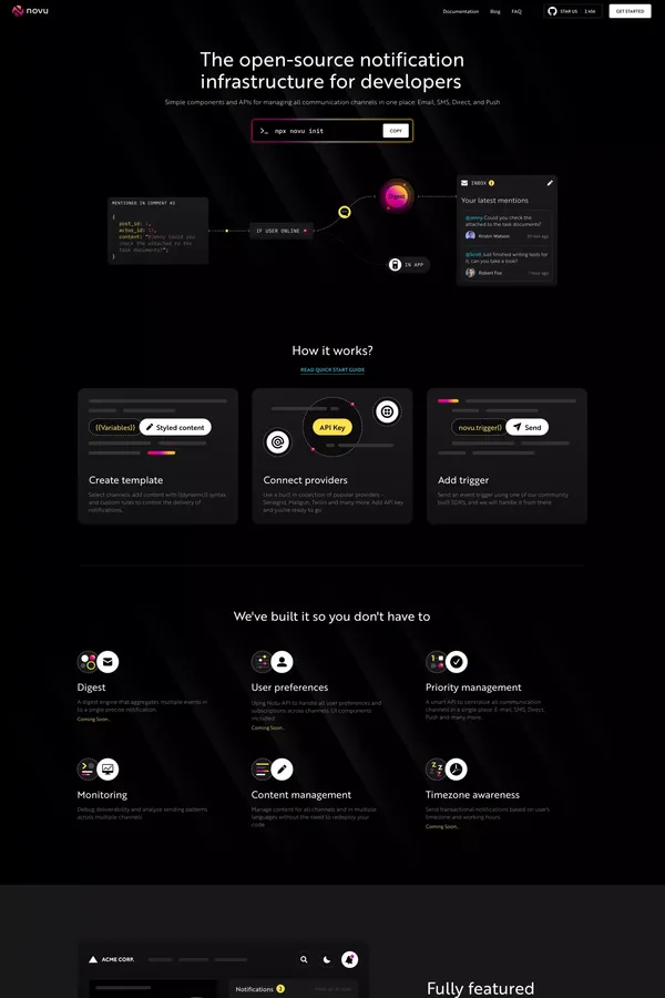 Novu - The open-source notification infrastructure - Landing design inspiration
