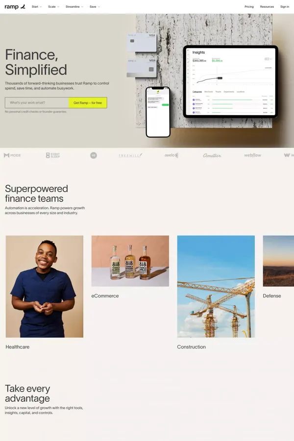 Ramp - Corporate cards and finance automation that scales with you - Landing design inspiration