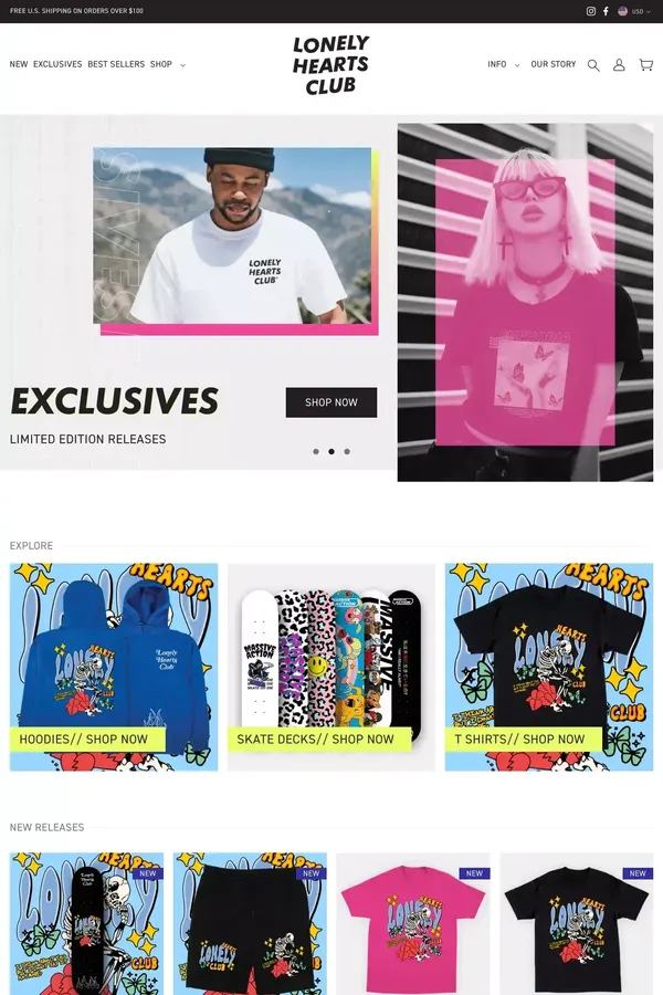 Lonely Hearts Club: Streetwear for Skaters - Landing design inspiration