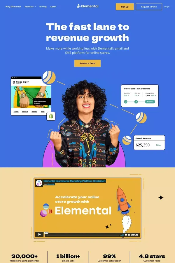 Elemental | Email & SMS Marketing for Online Stores - Landing design inspiration