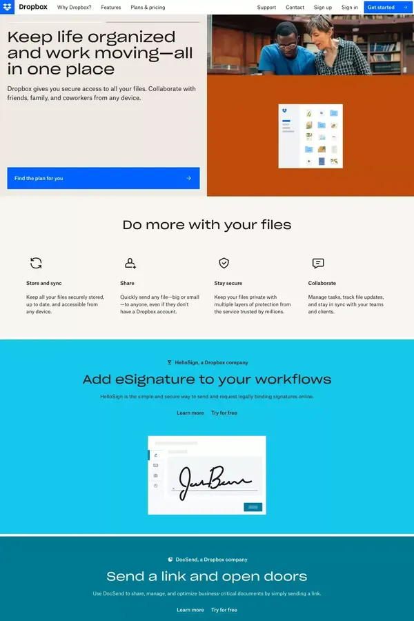 Dropbox: Securely share, store and do more with your files - Landing design inspiration