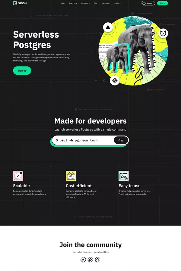 Neon — Serverless, Fault-Tolerant, Branchable Postgresql - Landing design inspiration