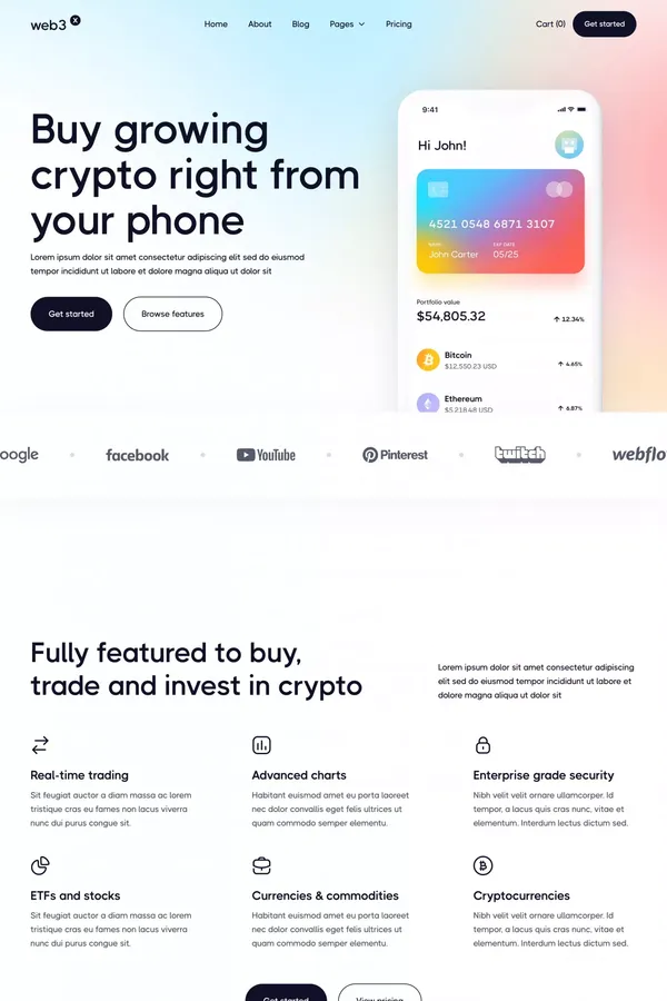 Web3 X - Webflow eCommerce website template - Template design inspiration