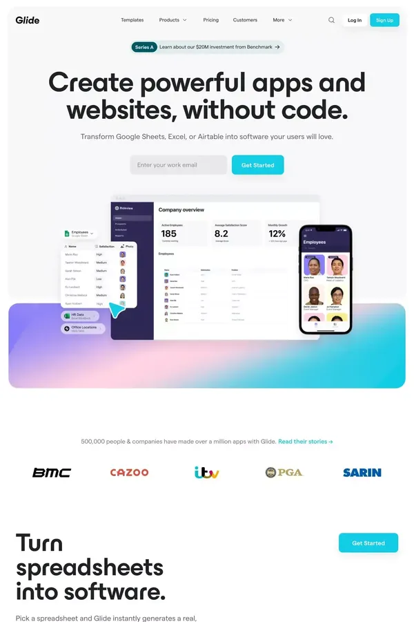Glide – Create apps & websites without code. - Landing design inspiration