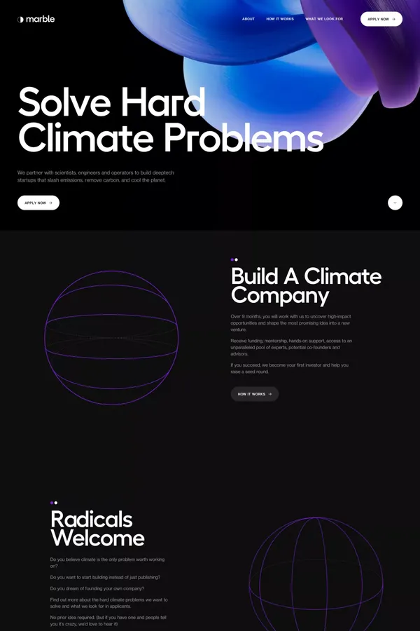 Marble - Climate Tech Venture Studio - Portfolio design inspiration