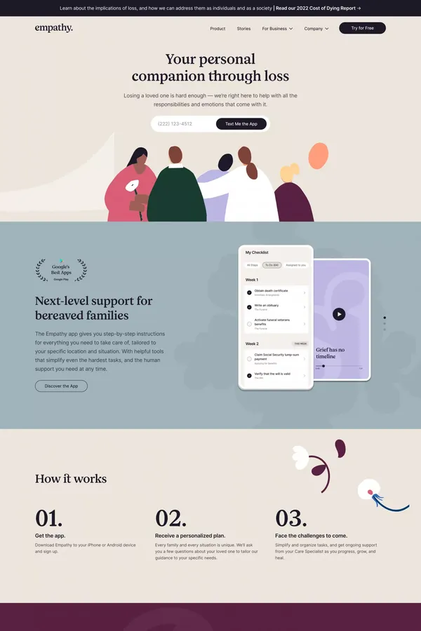 Support for Loss | Empathy - Landing design inspiration