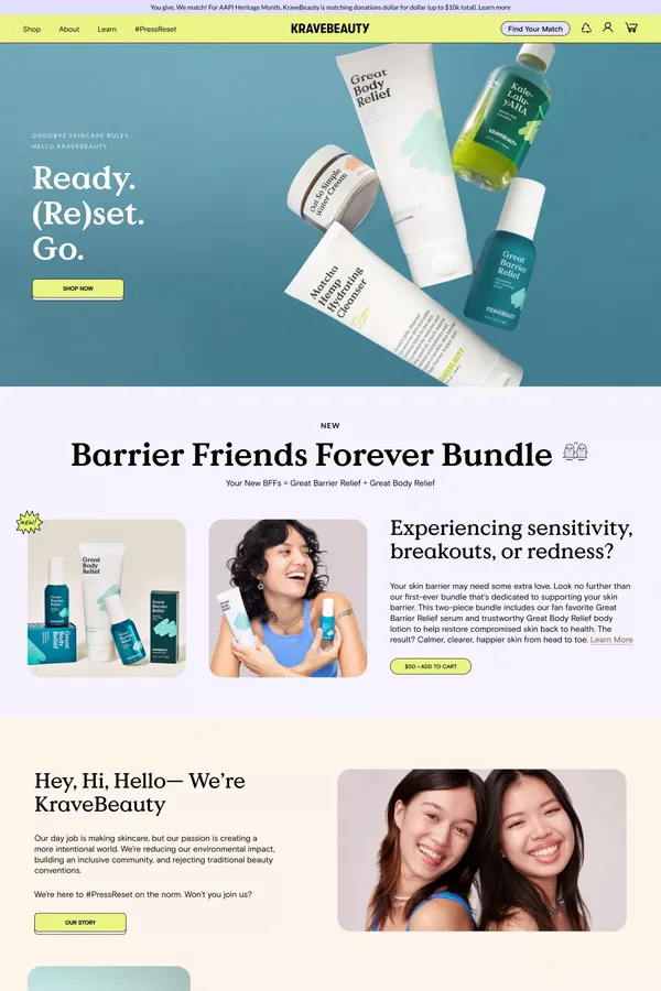 KraveBeauty – #PressReset on the Skincare Norm - Ecommerce design inspiration