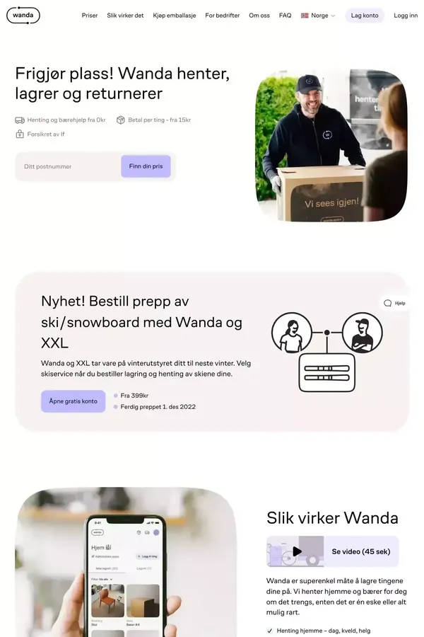 Henter, lagrer, tar vare på og returner tingene dine  - Wanda - Landing design inspiration