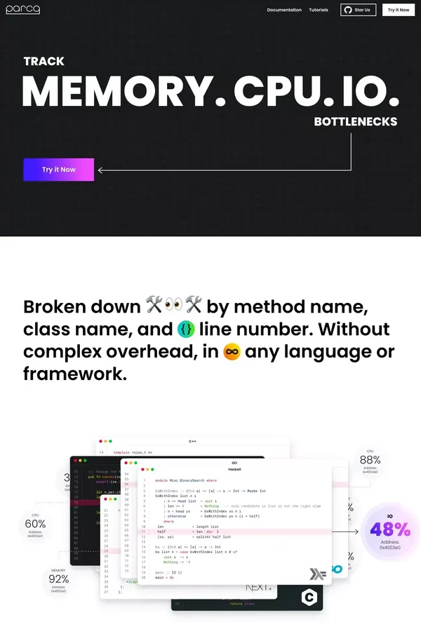 Parca - Open Source infrastructure-wide continuous profiling - Landing design inspiration