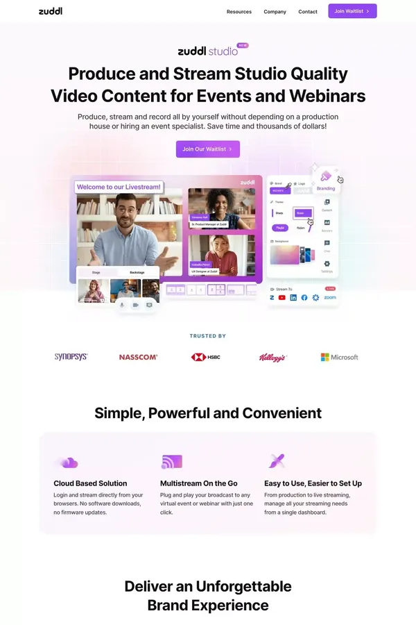 A Live Streaming Platform For Empowering Creativity | Zuddl Studio - Landing design inspiration