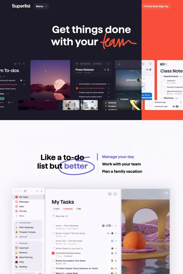 Superlist - Landing design inspiration
