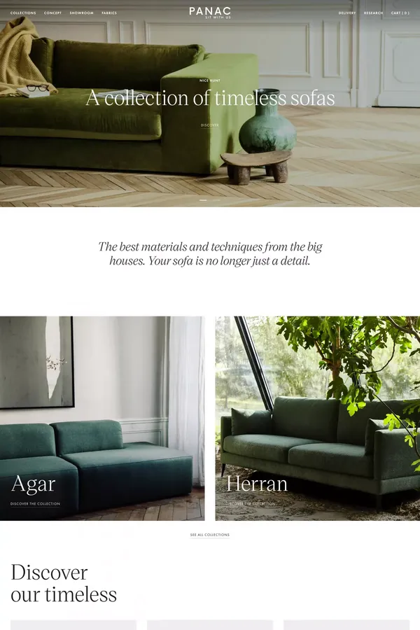 Des canapés de qualité, intemporels et abordables – panac-edition.fr - Ecommerce design inspiration