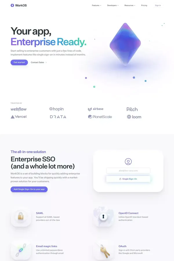 WorkOS — Your app, Enterprise Ready. - Landing design inspiration