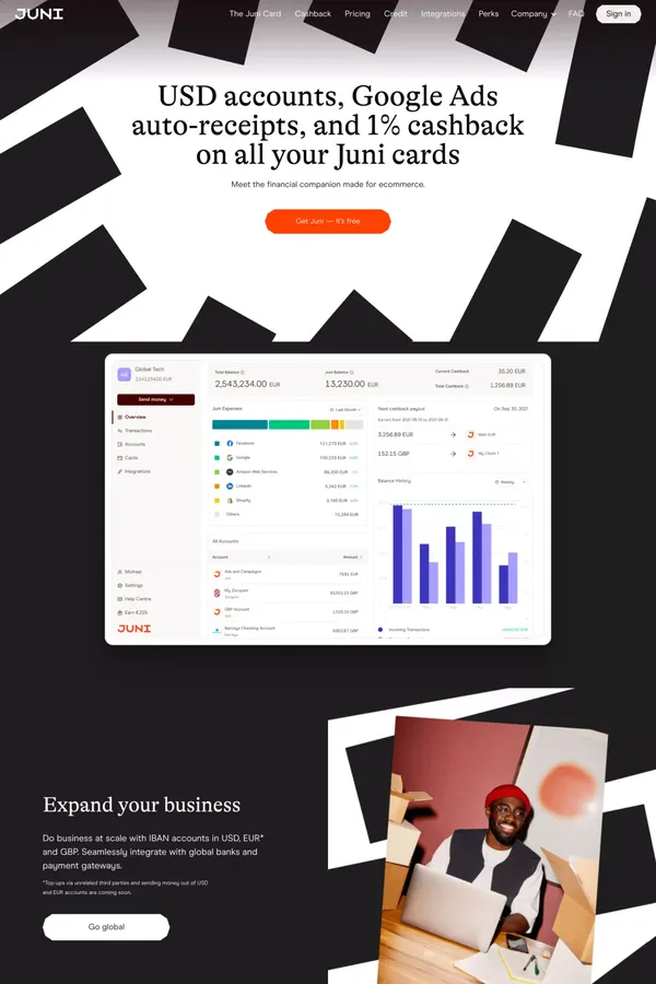 Juni | FinTech - Financial Services for Ecommerce Businesses - Landing design inspiration