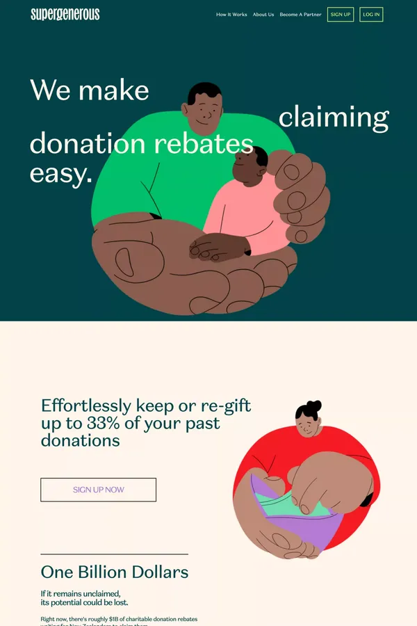 Supergenerous | Transforming The Impact Of Human Generosity - Landing design inspiration