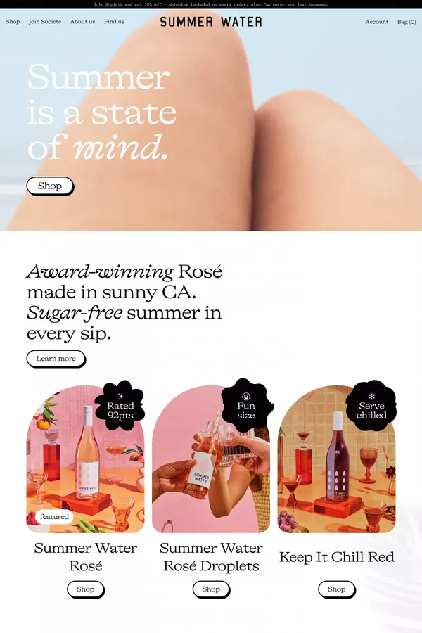 Summer Water Rosé I Light & Refreshing Wine ~ Zero Sugar - Ecommerce design inspiration