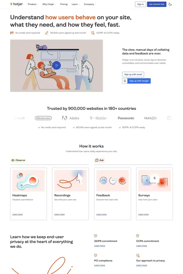 Hotjar: Website Heatmaps & Behavior Analytics Tools - Landing design inspiration