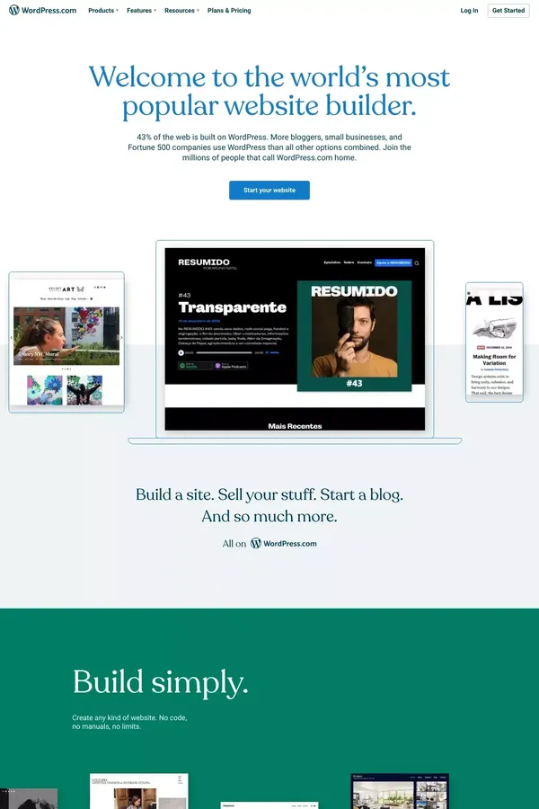 WordPress.com: Fast, Secure Managed WordPress Hosting - Landing design inspiration