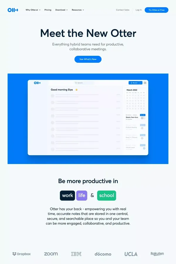 Otter.ai - Voice Meeting Notes & Real-time Transcription - website design inspiration