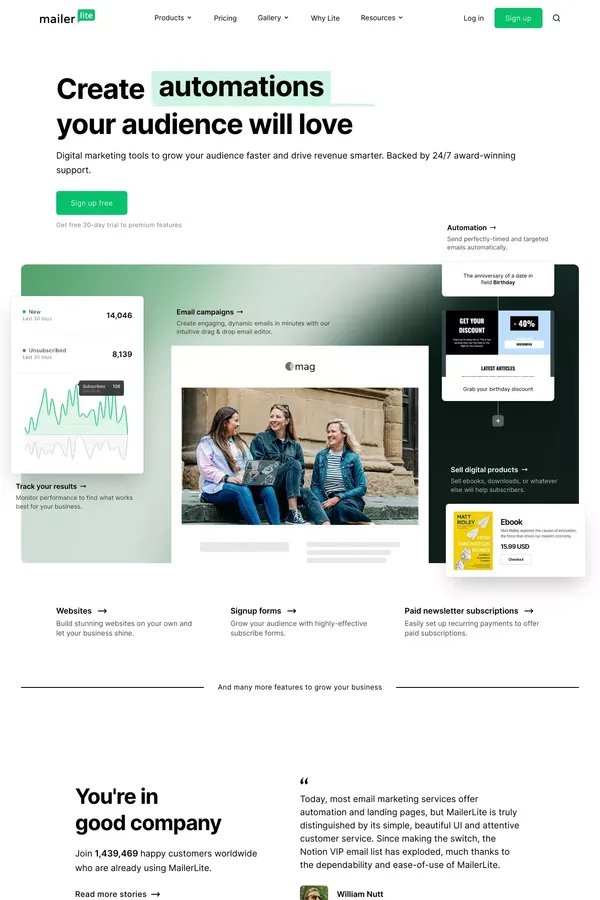 Create Email Marketing Your Audience Will Love - MailerLite - Landing design inspiration