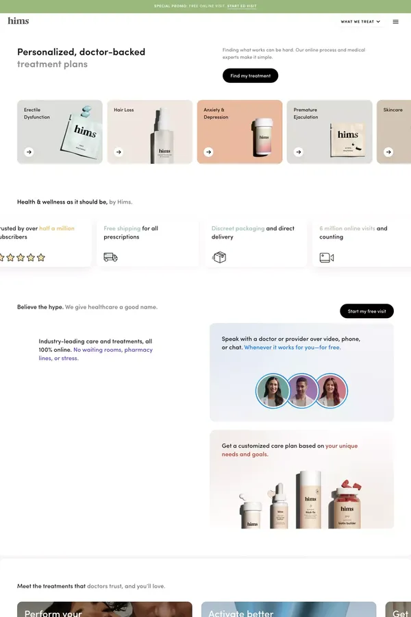 Telehealth for a healthy, handsome you | hims - Ecommerce design inspiration