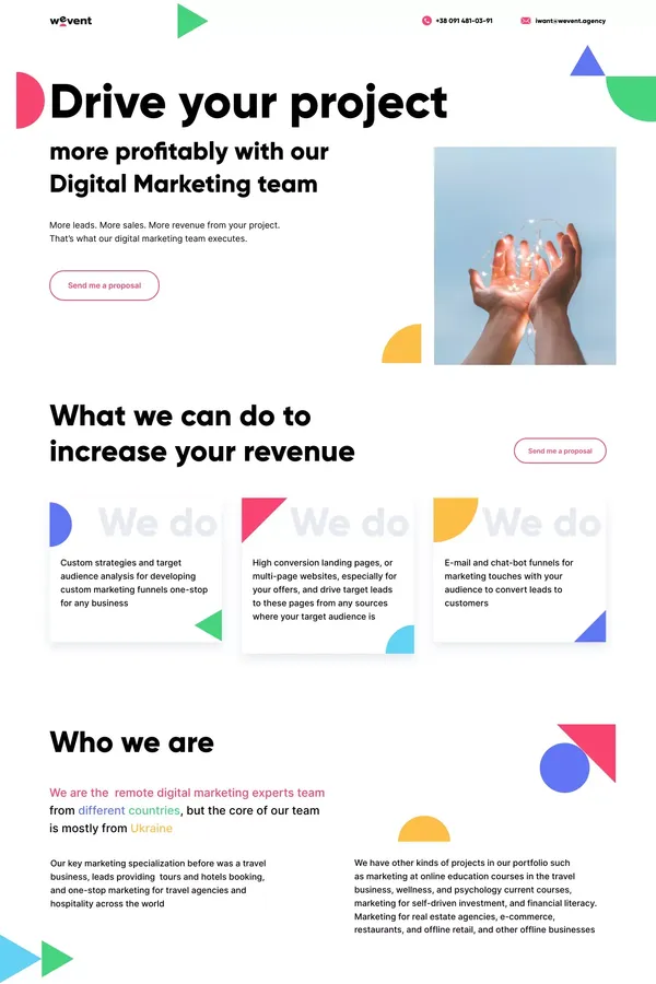Wevent – Drive your project more profitably with our Digital Marketing team - Landing design inspiration