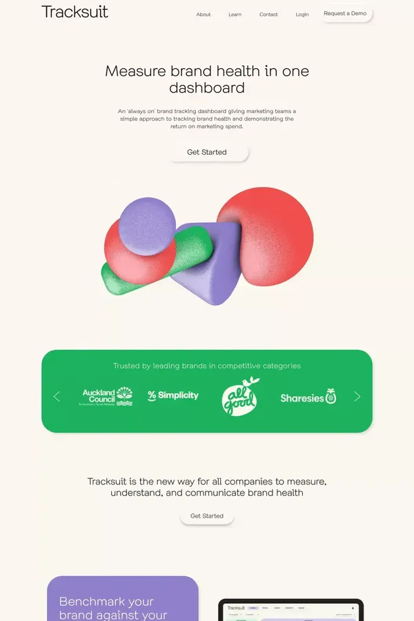 Tracksuit | Measure Brand Health in One Dashboard - Landing design inspiration