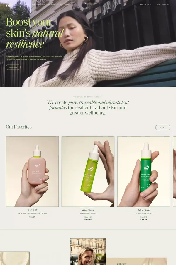 The future of botanical skincare | Ulé - Ecommerce design inspiration