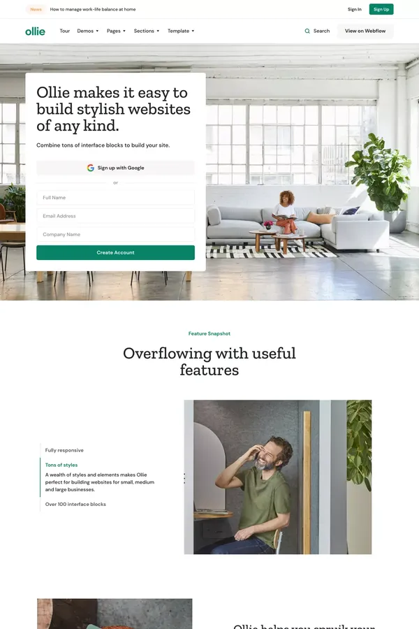 Ollie - Webflow HTML Website Template - Template design inspiration
