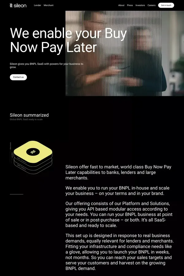 BNPL SaaS with powers for your business to grow - Sileon - Landing design inspiration