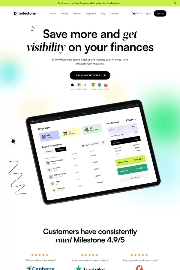 Homepage | Milestone Webflow HTML Website Template - Template design inspiration