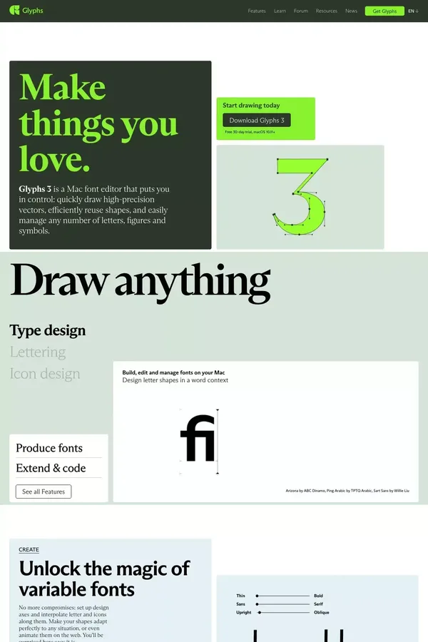 Glyphs - Landing design inspiration
