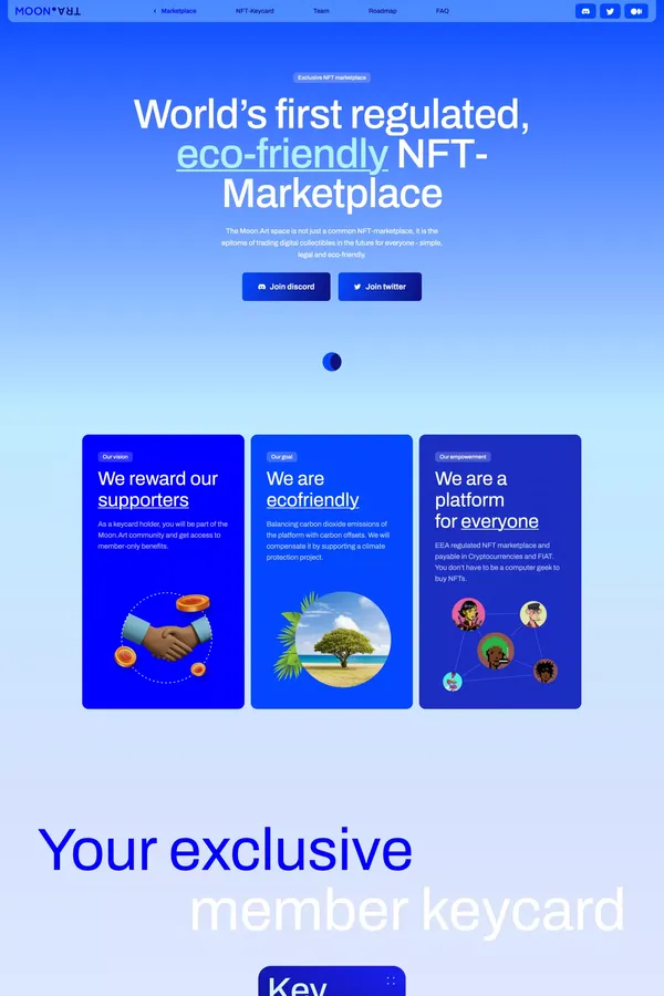 Moon.Art - World’s first regulated, eco-friendly NFT-Marketplace - Landing design inspiration