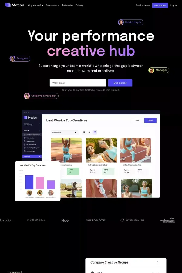 Motion: Performance Creative Hub for Marketing teams - Landing design inspiration