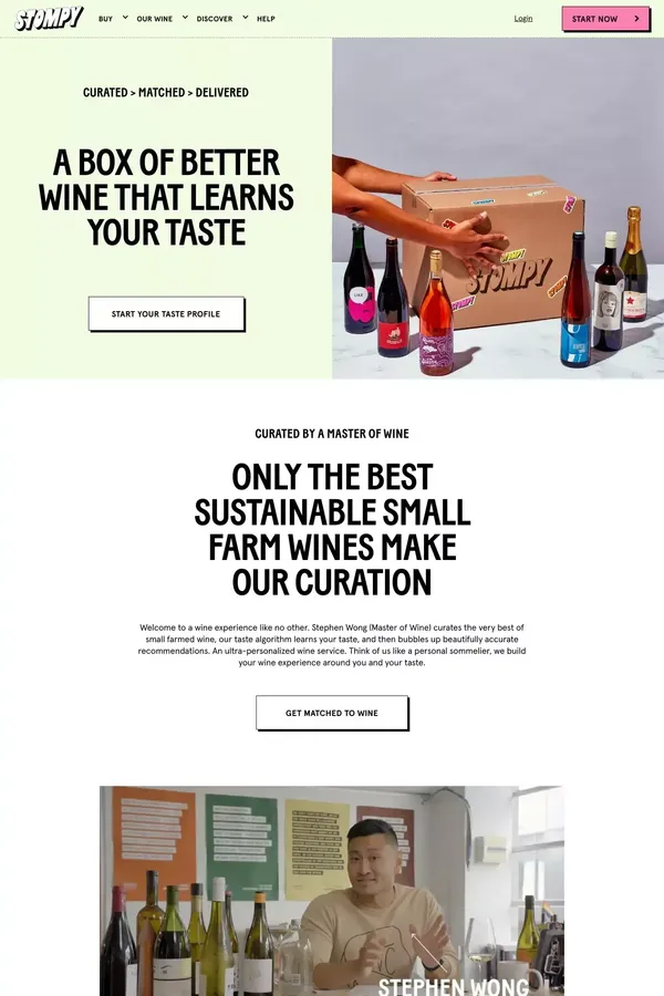 Stompy | Master of Wine curation. Intelligently tailored to you. - Ecommerce design inspiration