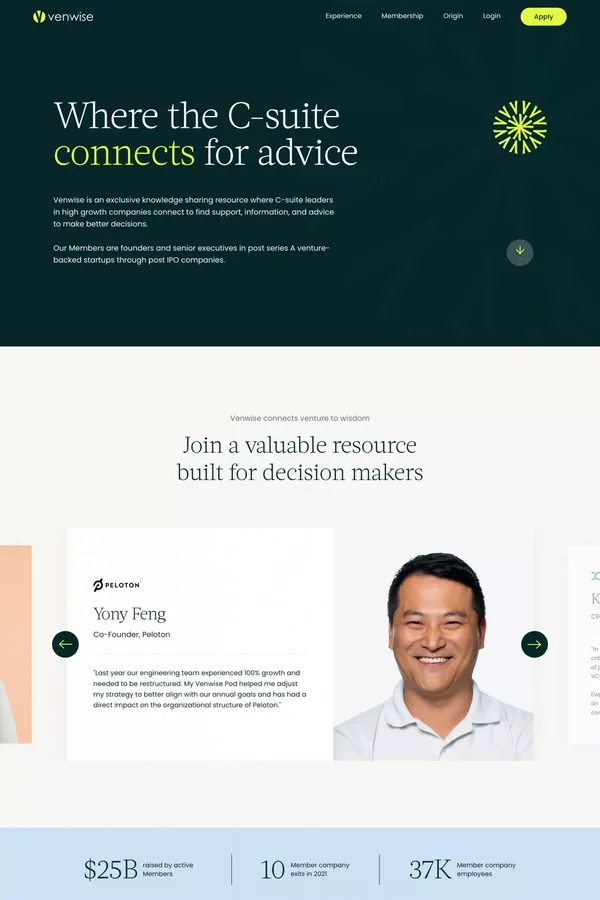 Venwise | Where the C-suite connects for advice - Landing design inspiration