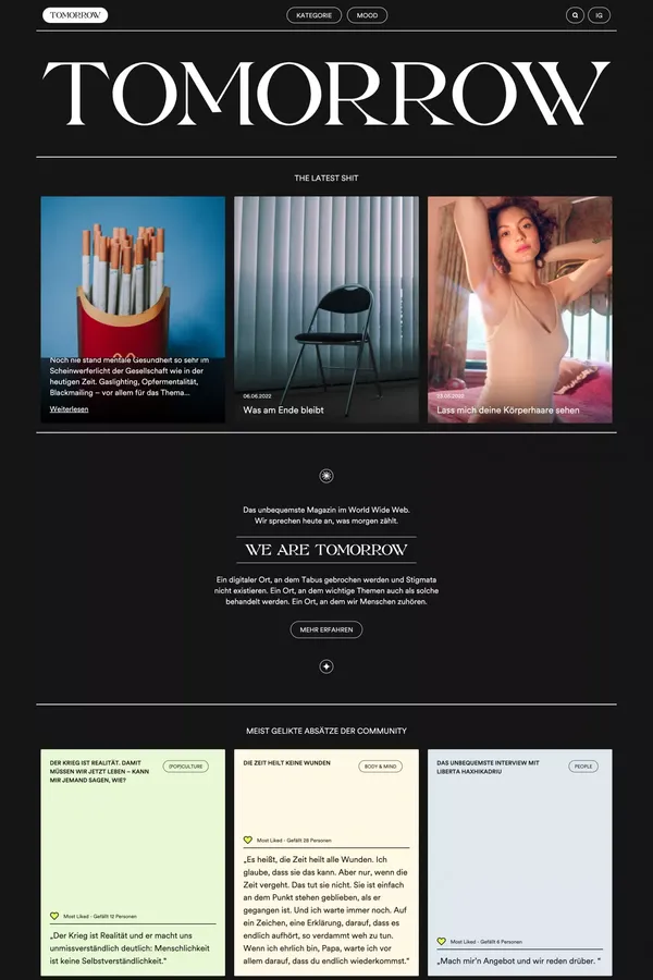 Startseite | TOMORROW MAG | das unbequemste Mag im WWW - Blog design inspiration