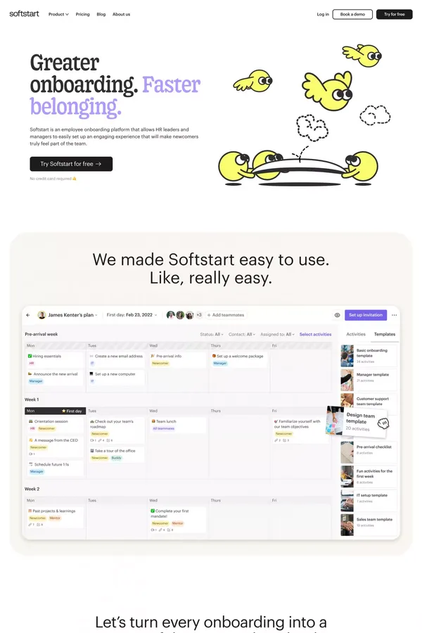 Greater onboarding. Faster belonging | Softstart - website design inspiration