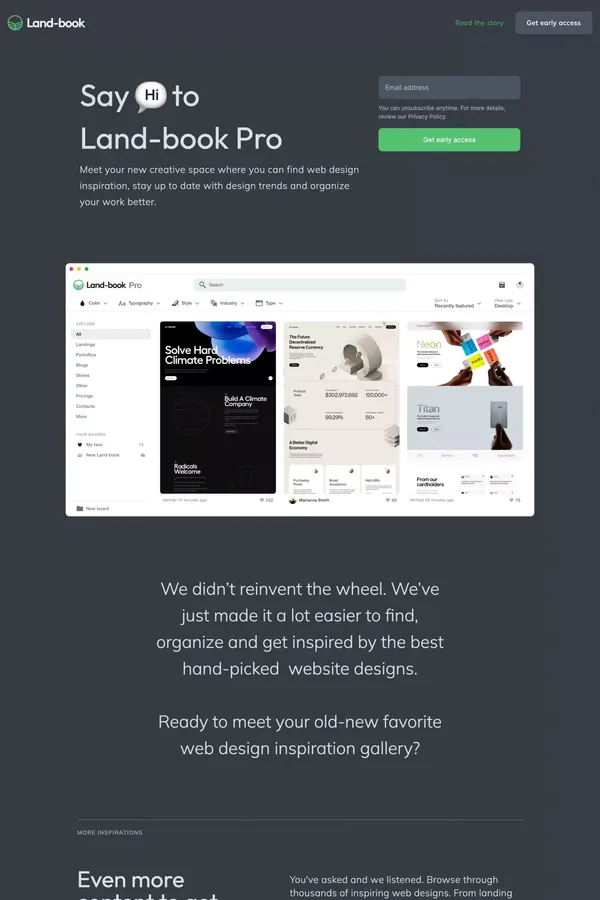 Say ‘Hi’ to Land-book PRO - Landing design inspiration