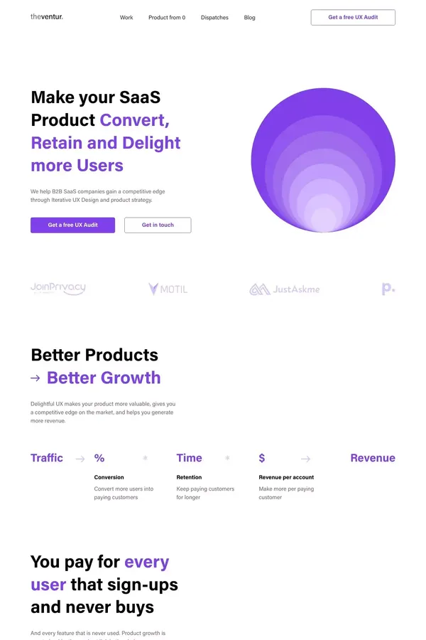 SaaS UX/UI Design Agency | Convert & Retain more Users | Ventur - website design inspiration
