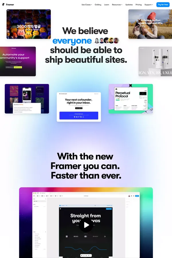 Framer: Make beautiful websites in minutes - Landing design inspiration
