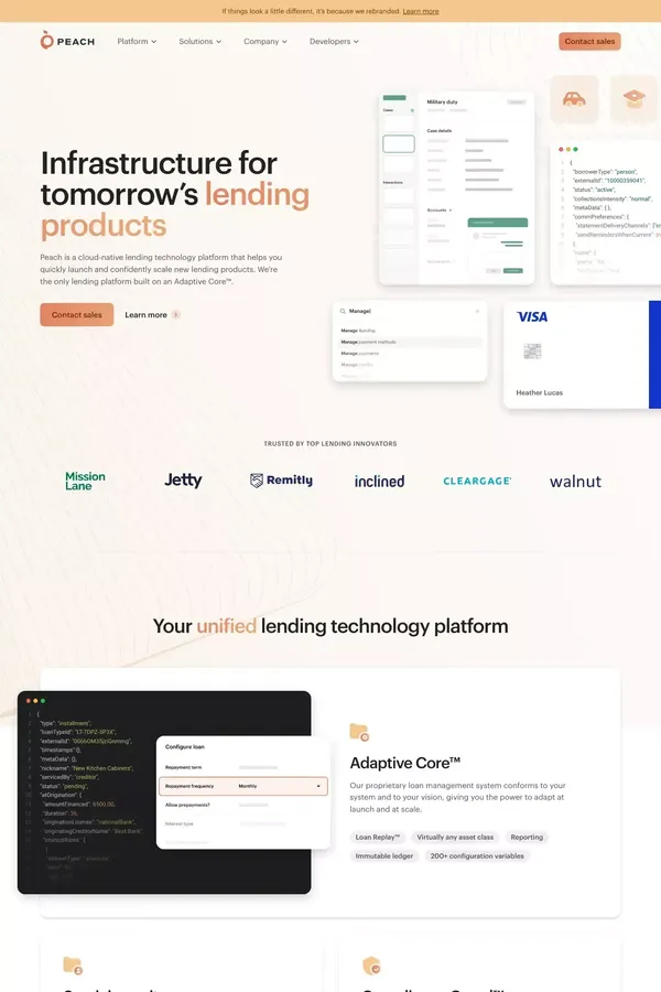 Infrastructure for tomorrow’s lending products | Peach - Landing design inspiration