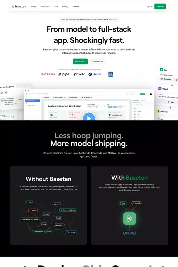 Baseten | Turn ML models into full-stack apps - Landing design inspiration