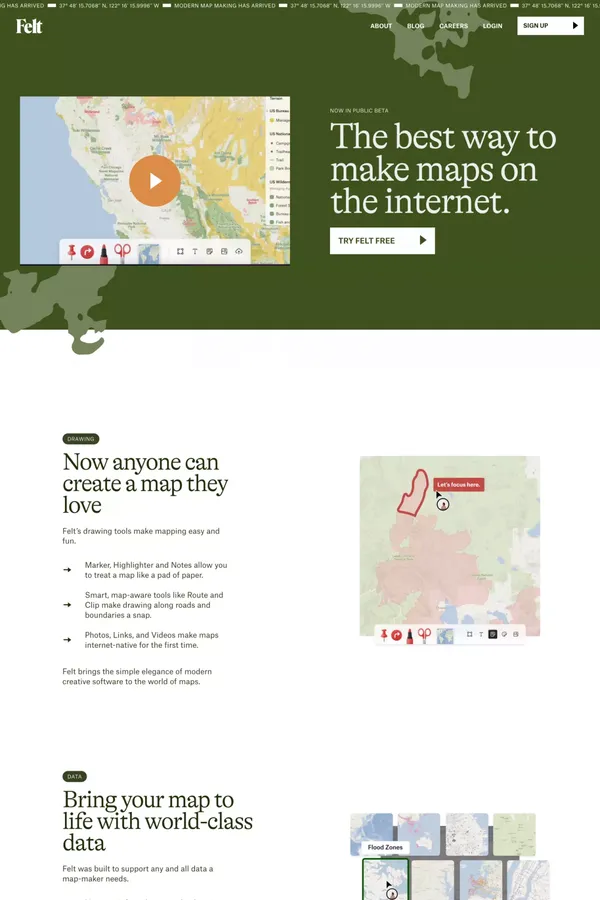Felt – The best way to make maps on the internet - Landing design inspiration