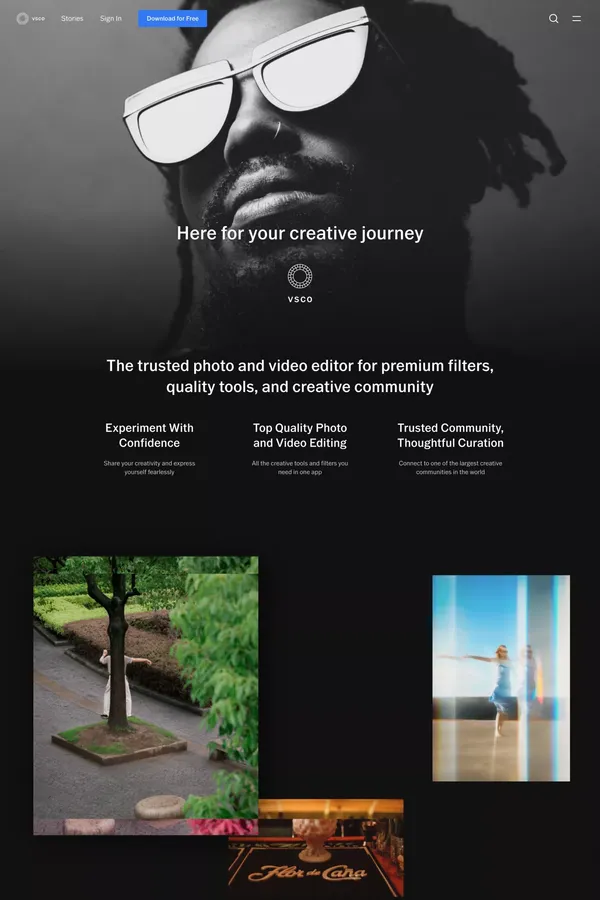 VSCO | Photo & Video Editing App & Sharing Platform - Landing design inspiration