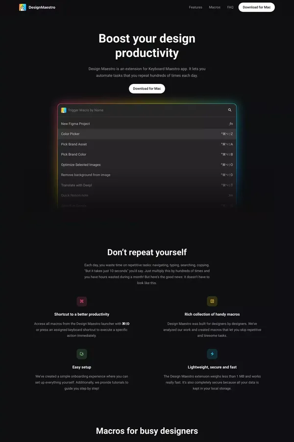 Design Maestro | Boost your design productivity - Landing design inspiration