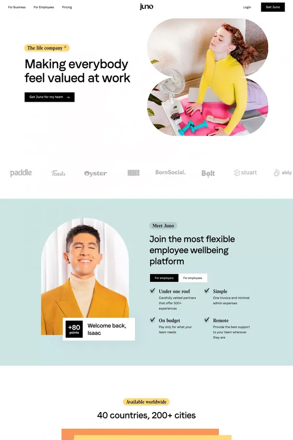 Juno | Empowering teams with flexible benefits - Landing design inspiration