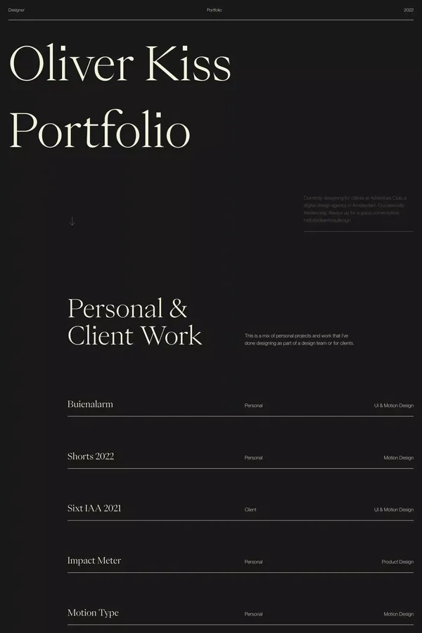 Oliver Kiss Portfolio - Portfolio design inspiration