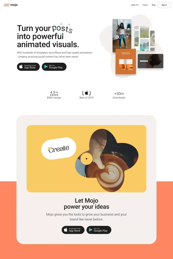 Mojo - Social Video and Content App for Small Businesses - Landing design inspiration